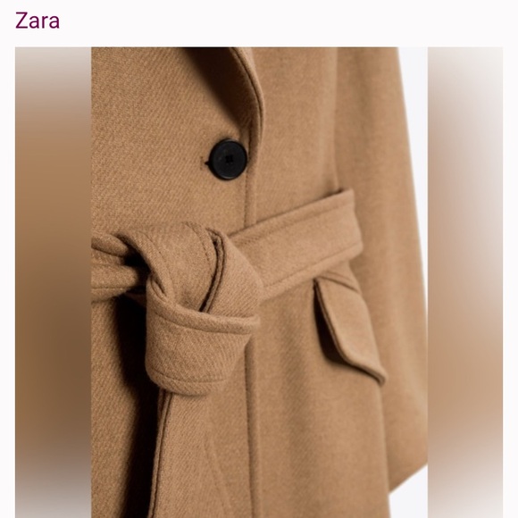 NWOT ZARA Wool blend Belted Camel Wrap Coat Bloggers Favorite - Picture 7 of 12